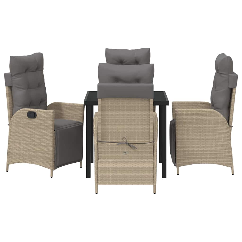 Tuin eettafelset met kussen 5 pcs Beige poly rattan – afbeelding 7