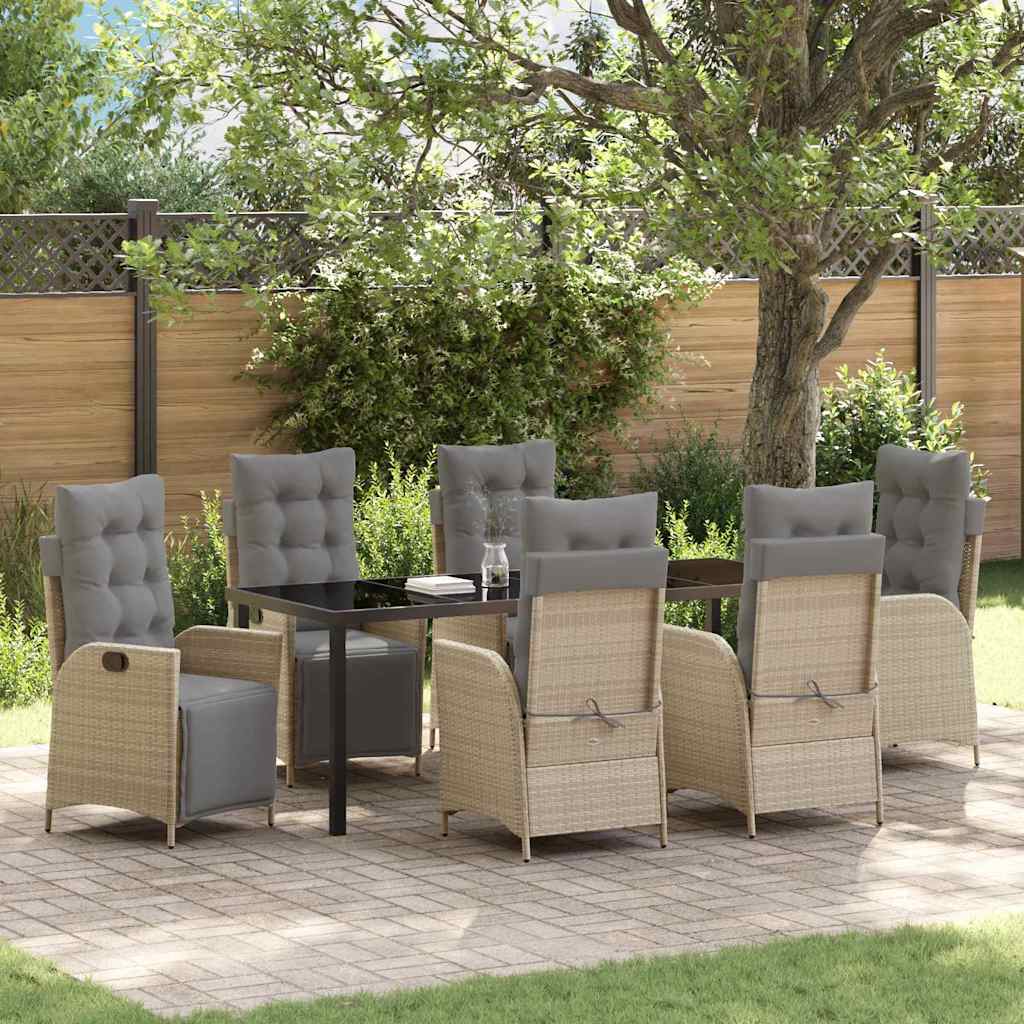 Tuin eettafelset met kussen 7 pcs Beige poly rattan – afbeelding 1