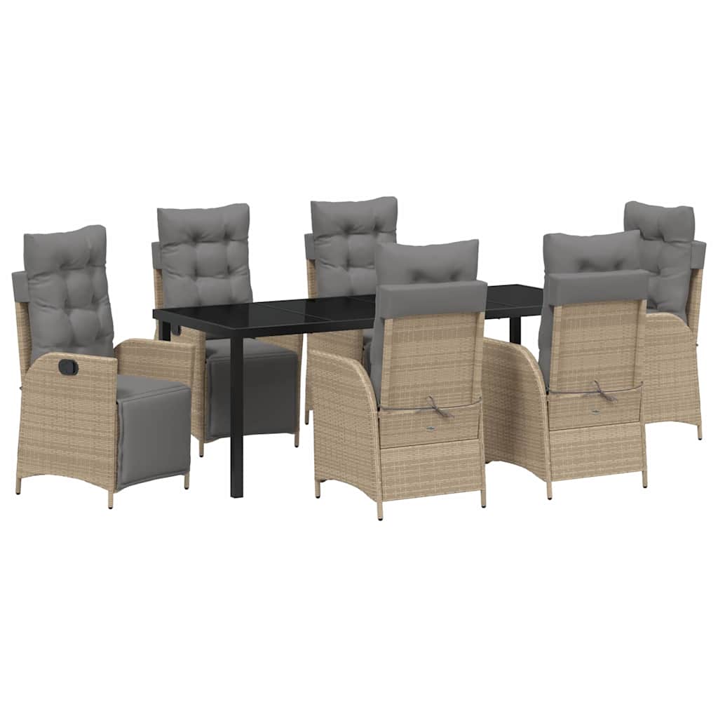 Tuin eettafelset met kussen 7 pcs Beige poly rattan – afbeelding 2