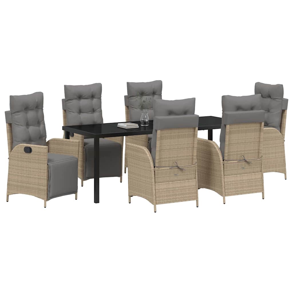 Tuin eettafelset met kussen 7 pcs Beige poly rattan – afbeelding 3