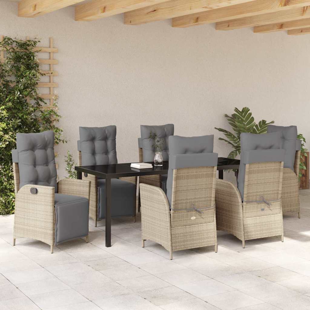 Tuin eettafelset met kussen 7 pcs Beige poly rattan – afbeelding 4
