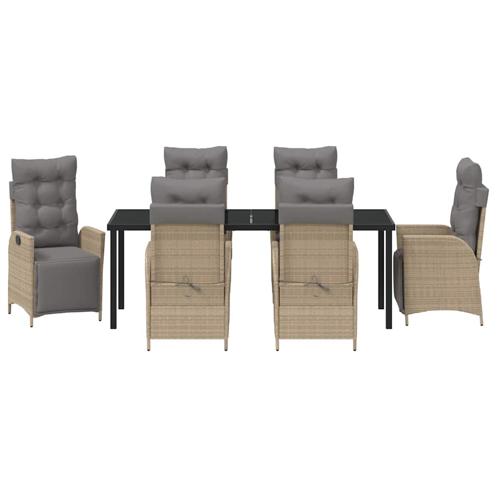 Tuin eettafelset met kussen 7 pcs Beige poly rattan – afbeelding 7