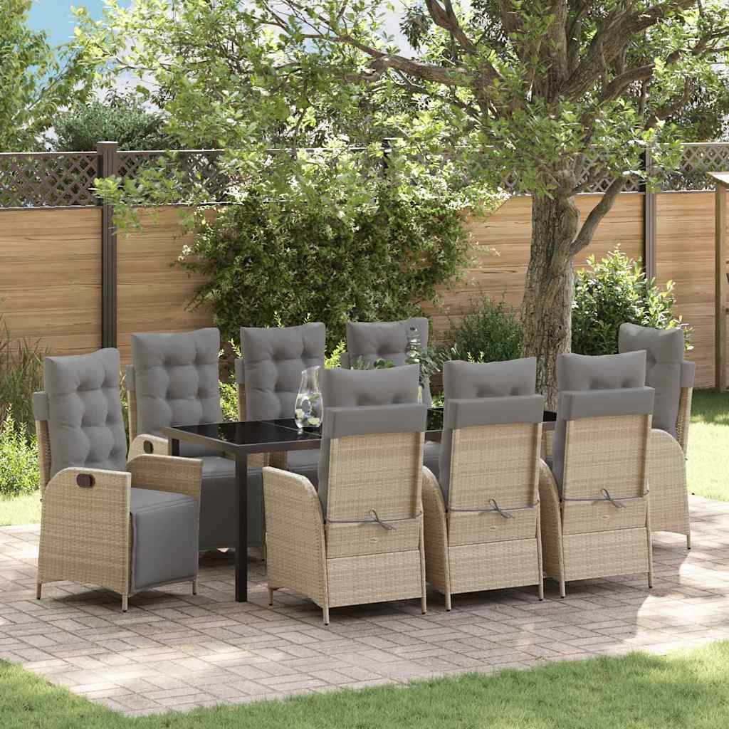 Tuin eettafelset met kussen 9 pcs Beige poly rattan – afbeelding 1
