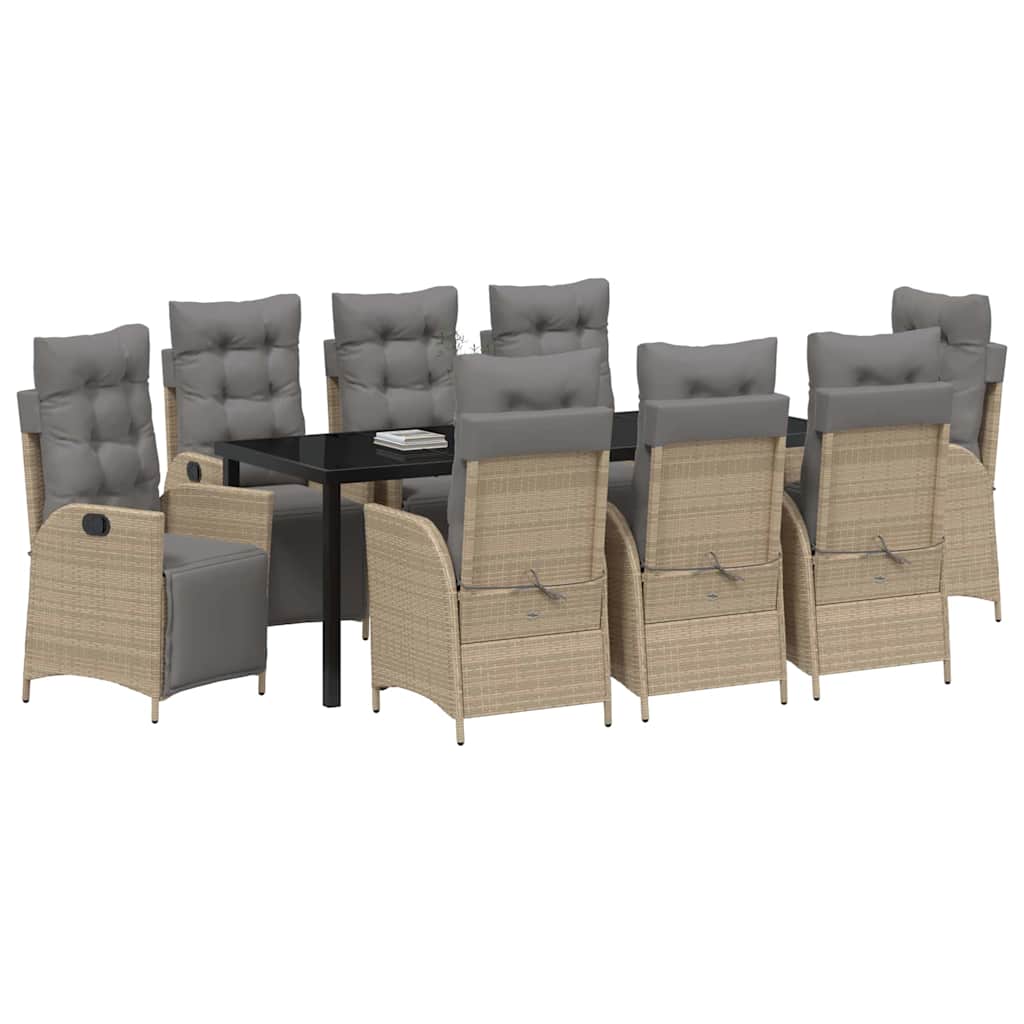 Tuin eettafelset met kussen 9 pcs Beige poly rattan – afbeelding 3