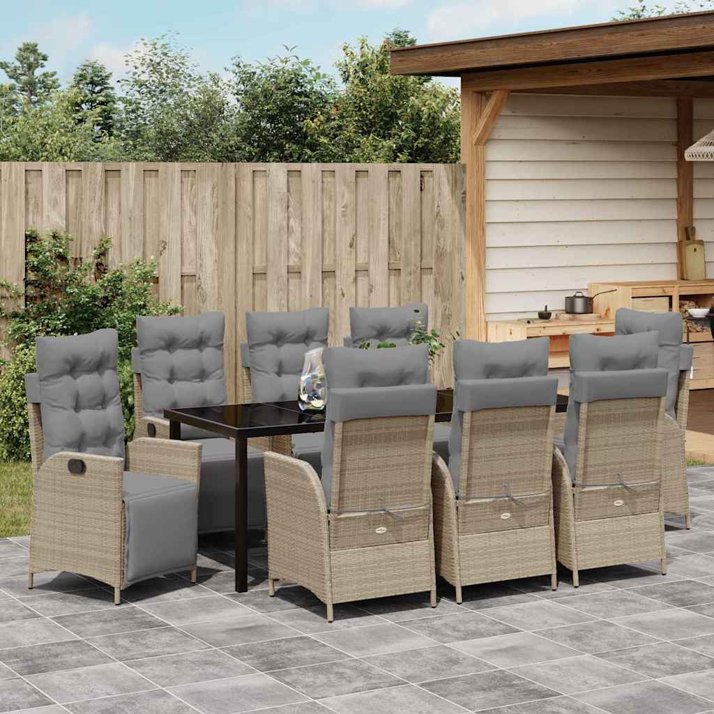 Tuin eettafelset met kussen 9 pcs Beige poly rattan – afbeelding 4