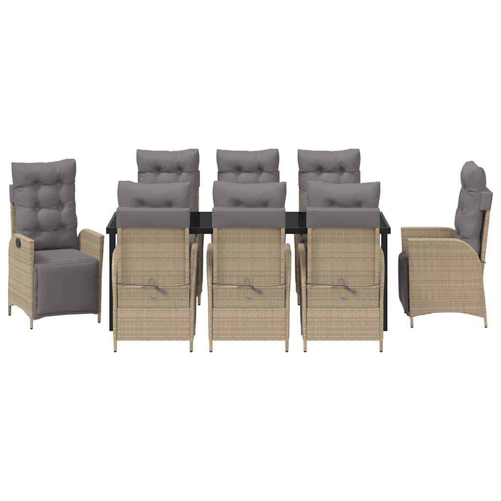 Tuin eettafelset met kussen 9 pcs Beige poly rattan – afbeelding 7