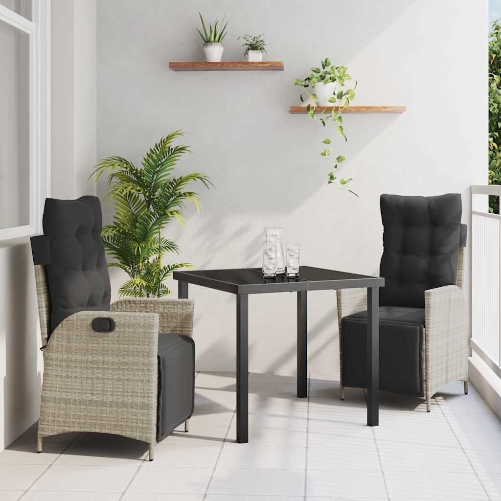 Tuin eettafelset met kussen 3 pcs Lichtgrijs poly rattan – afbeelding 1