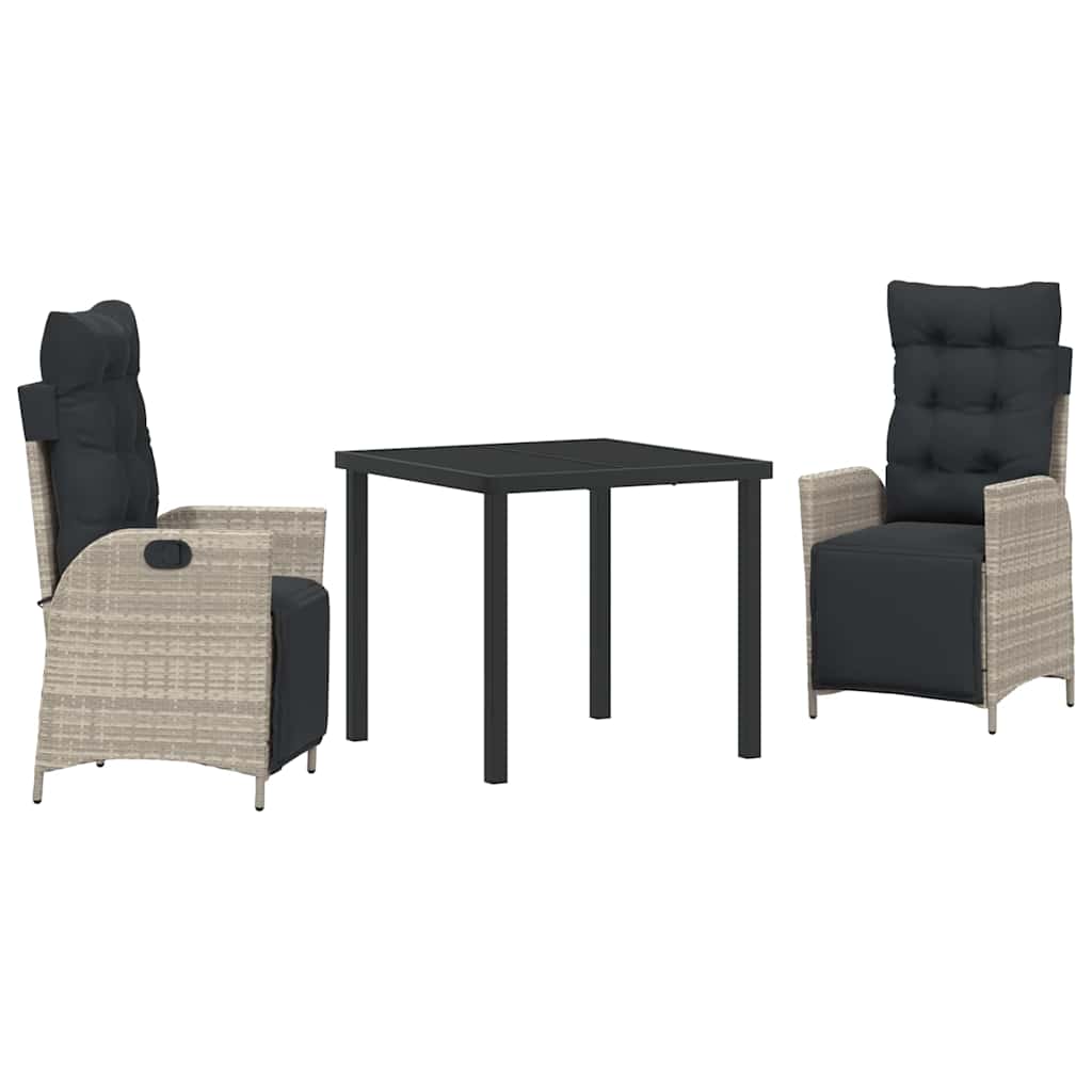 Tuin eettafelset met kussen 3 pcs Lichtgrijs poly rattan – afbeelding 2