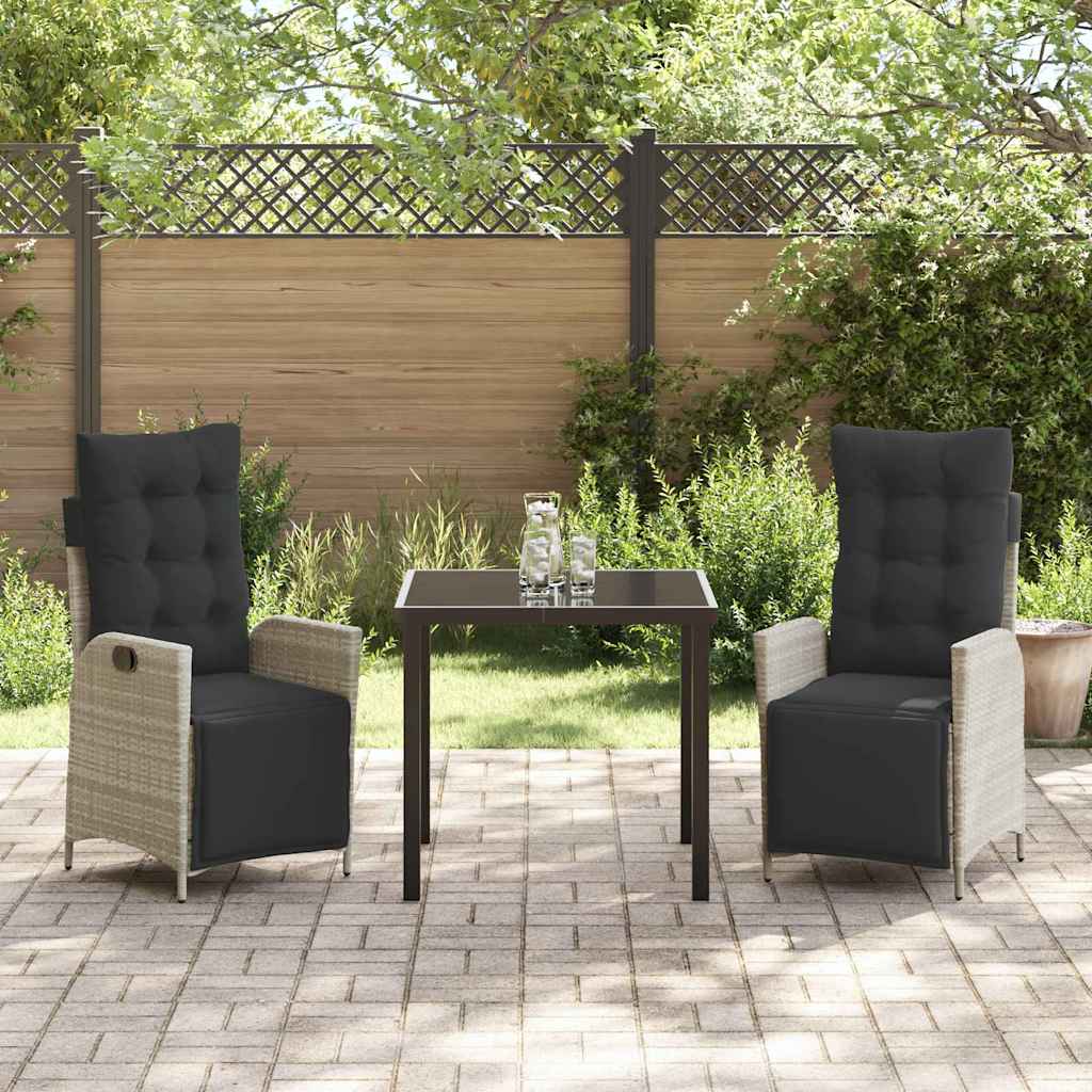 Tuin eettafelset met kussen 3 pcs Lichtgrijs poly rattan – afbeelding 4