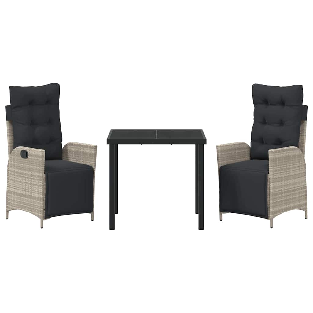 Tuin eettafelset met kussen 3 pcs Lichtgrijs poly rattan – afbeelding 7