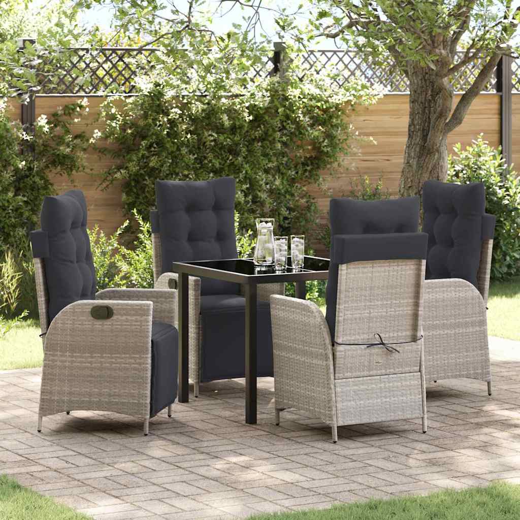 Tuin eettafelset met kussen 5 pcs Lichtgrijs poly rattan – afbeelding 1