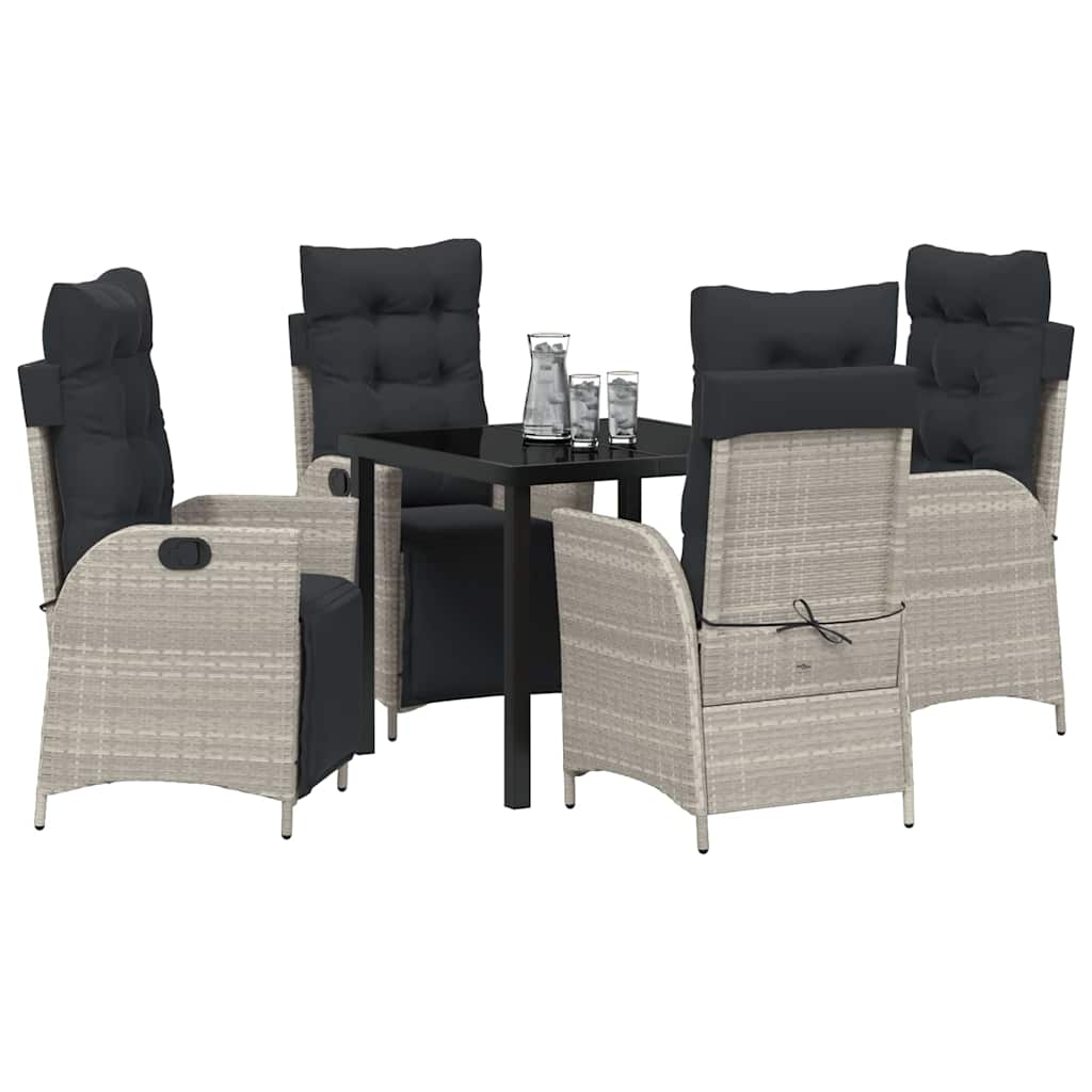 Tuin eettafelset met kussen 5 pcs Lichtgrijs poly rattan – afbeelding 3
