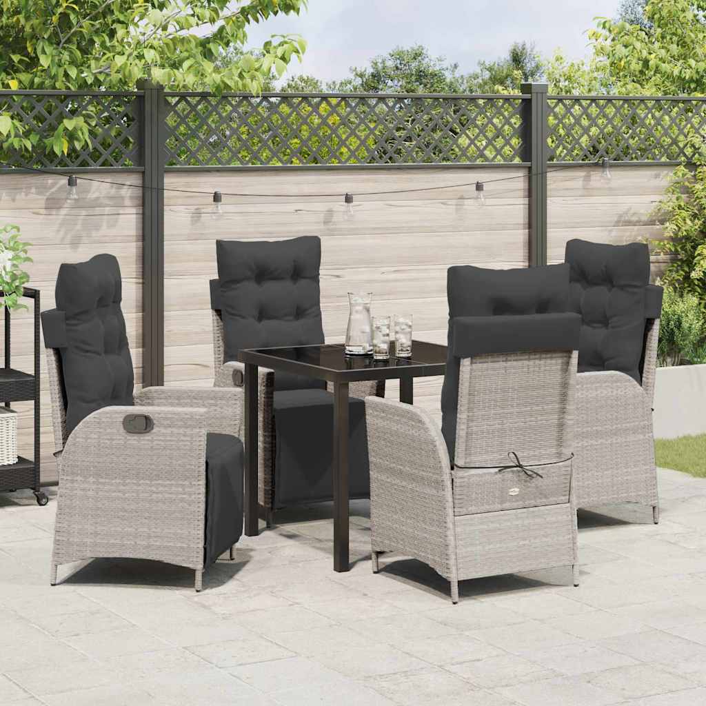 Tuin eettafelset met kussen 5 pcs Lichtgrijs poly rattan – afbeelding 4