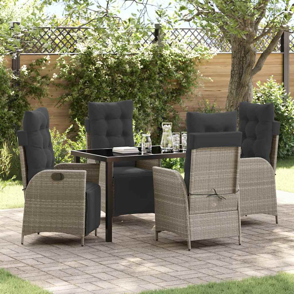 Tuin eettafelset met kussen 5 pcs Lichtgrijs poly rattan – afbeelding 1