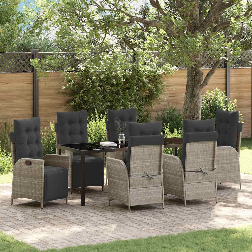 Tuin eettafelset met kussen 7 pcs Lichtgrijs poly rattan – afbeelding 1