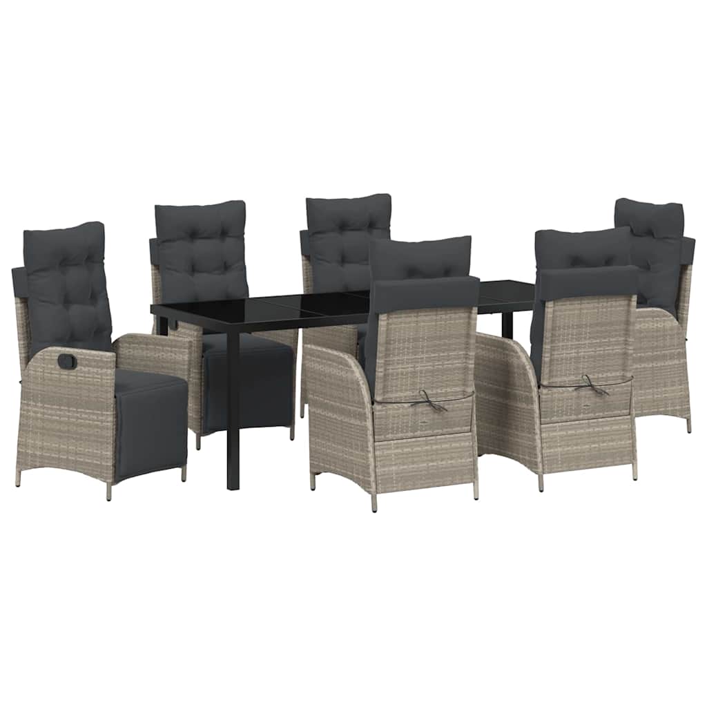 Tuin eettafelset met kussen 7 pcs Lichtgrijs poly rattan – afbeelding 2