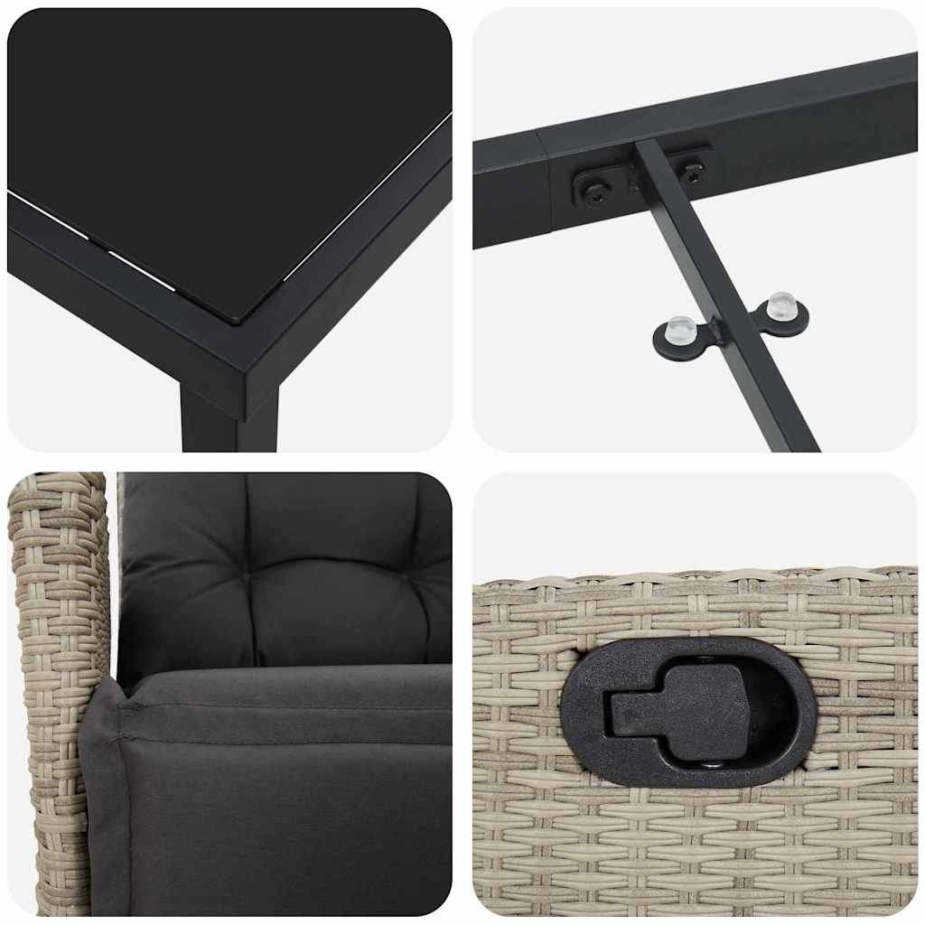 Tuin eettafelset met kussen 7 pcs Lichtgrijs poly rattan – afbeelding 9