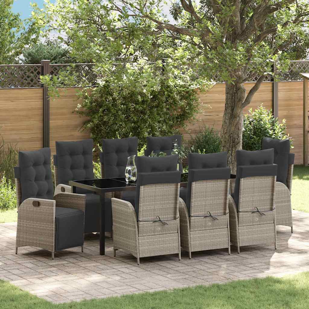 Tuin eettafelset met kussen 9 pcs Lichtgrijs poly rattan – afbeelding 1