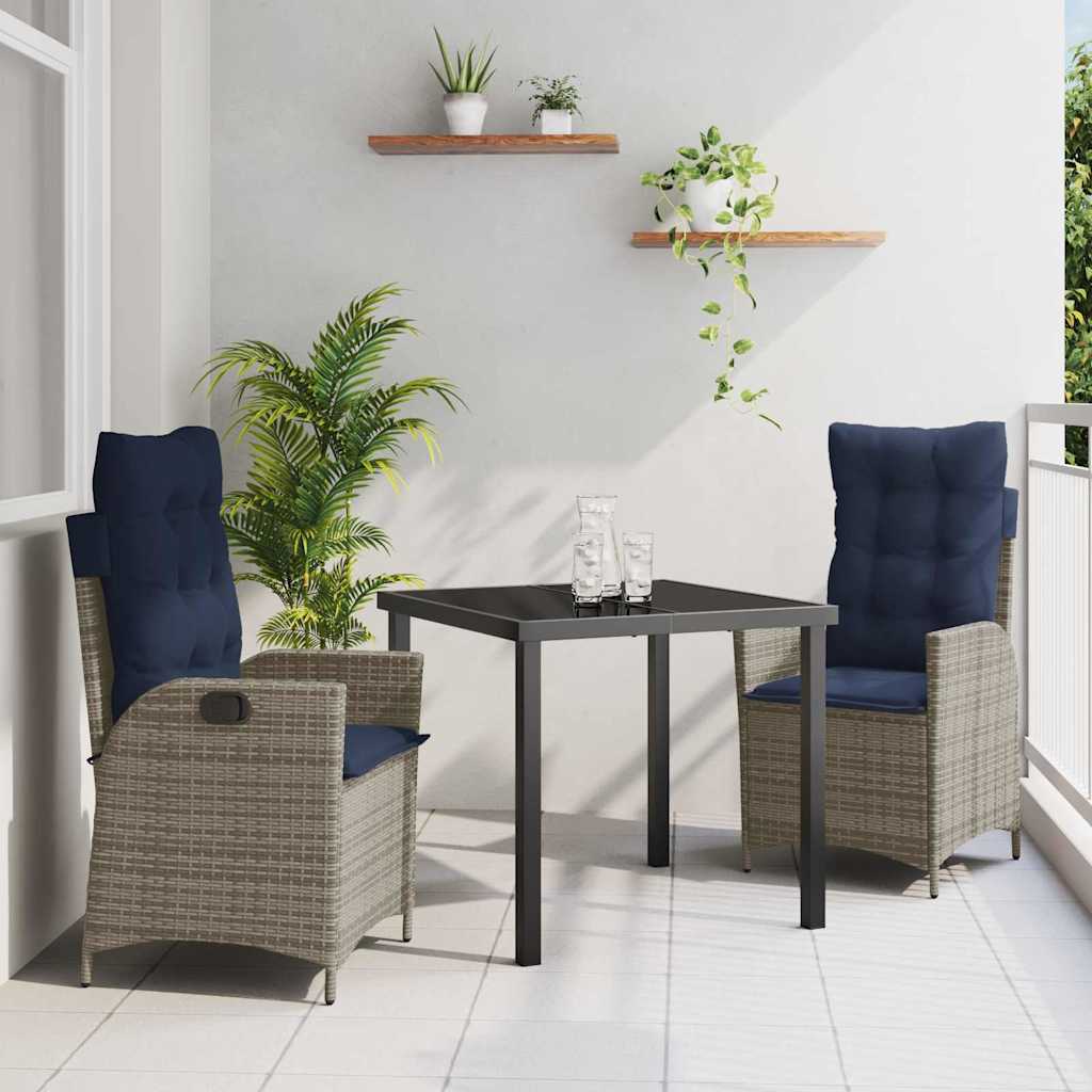 Tuin eettafelset met kussen 3 pcs Grijs en zwart Rattan – afbeelding 1