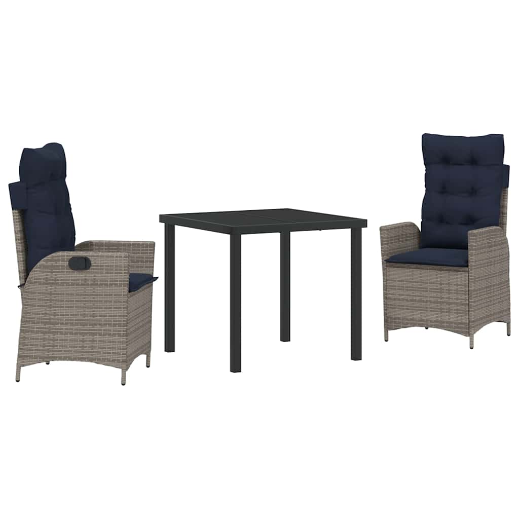 Tuin eettafelset met kussen 3 pcs Grijs en zwart Rattan – afbeelding 2