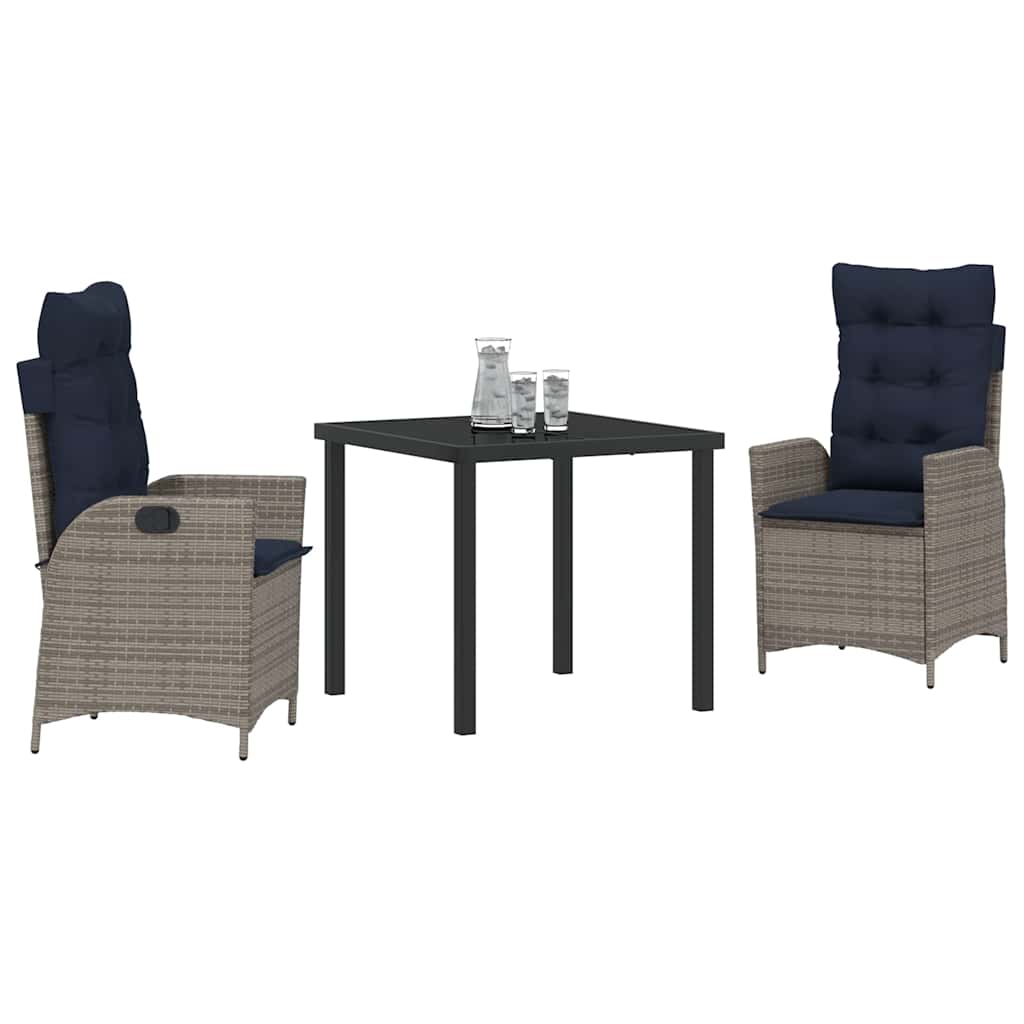 Tuin eettafelset met kussen 3 pcs Grijs en zwart Rattan – afbeelding 3
