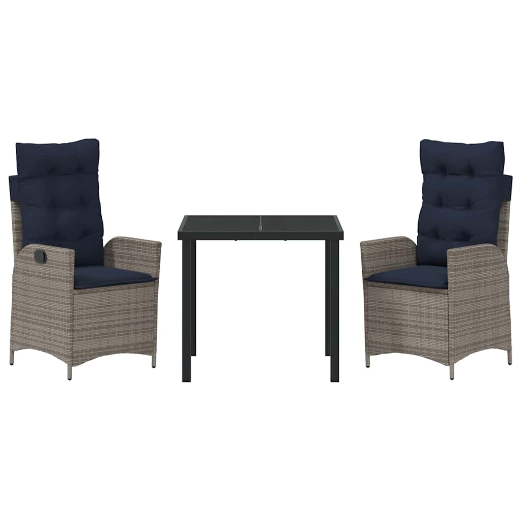 Tuin eettafelset met kussen 3 pcs Grijs en zwart Rattan – afbeelding 7