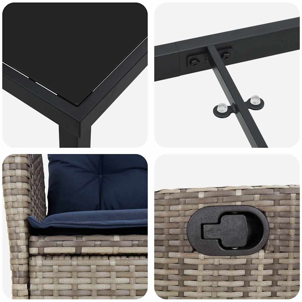 Tuin eettafelset met kussen 3 pcs Grijs en zwart Rattan – afbeelding 9