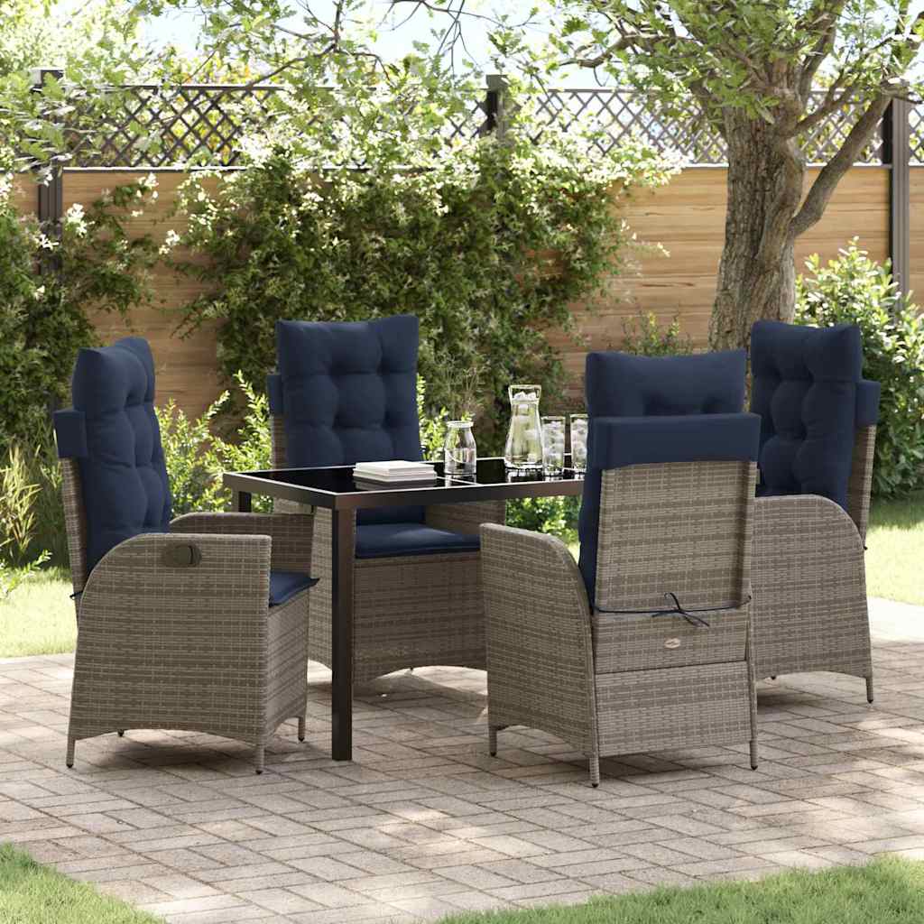 Tuin eettafelset met kussen 5 pcs Grijs en zwart Rattan – afbeelding 1