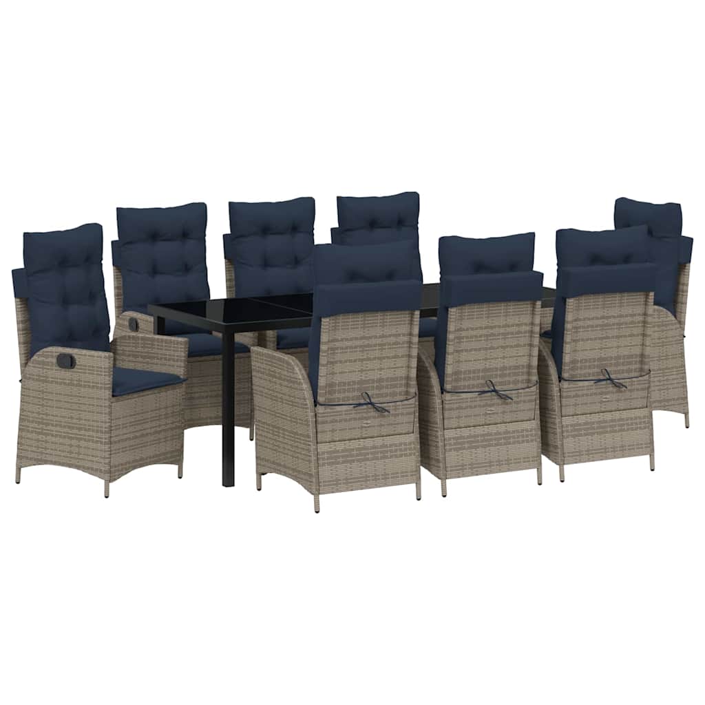 Tuin eettafelset met kussen 9 pcs Grijs en zwart Rattan – afbeelding 2