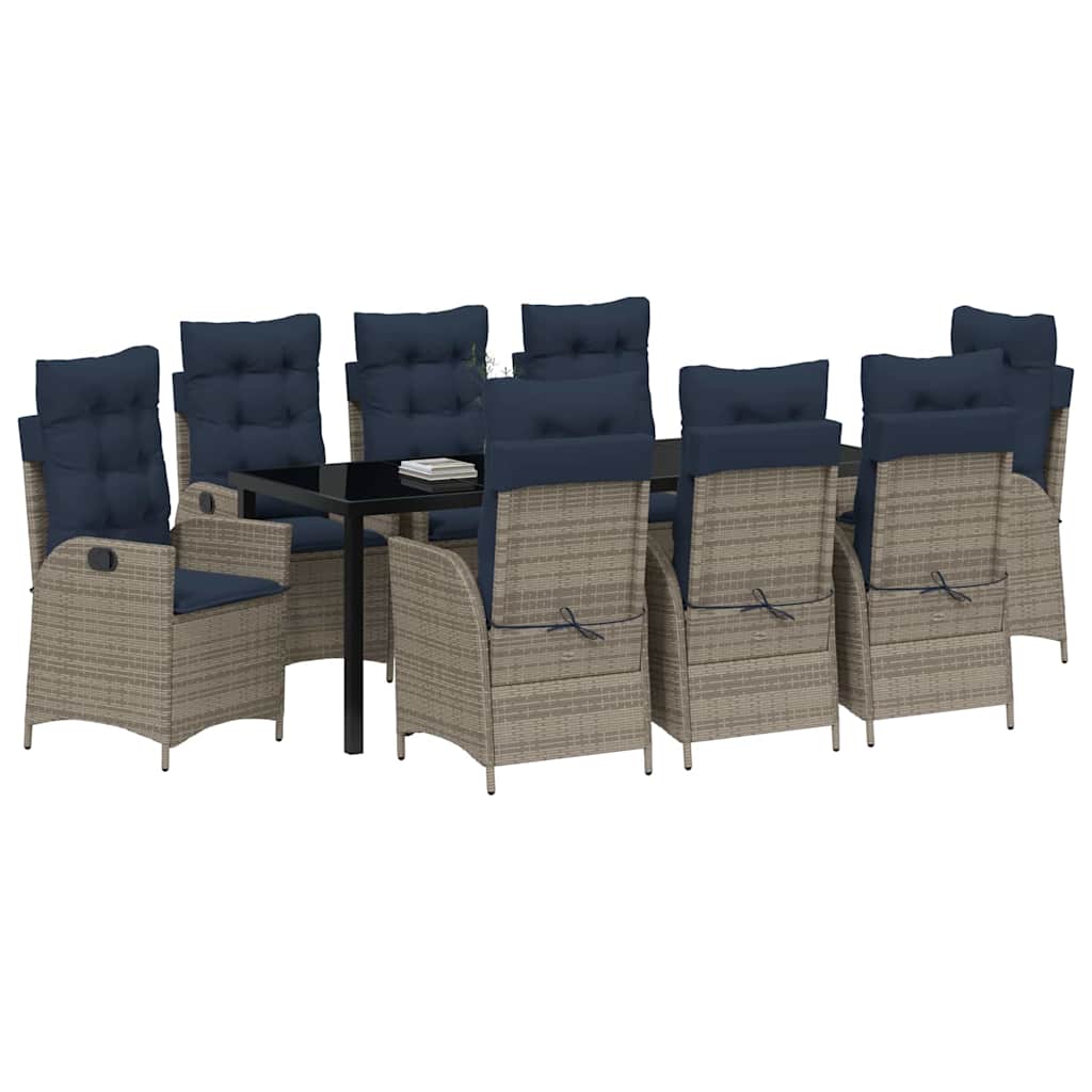 Tuin eettafelset met kussen 9 pcs Grijs en zwart Rattan – afbeelding 3