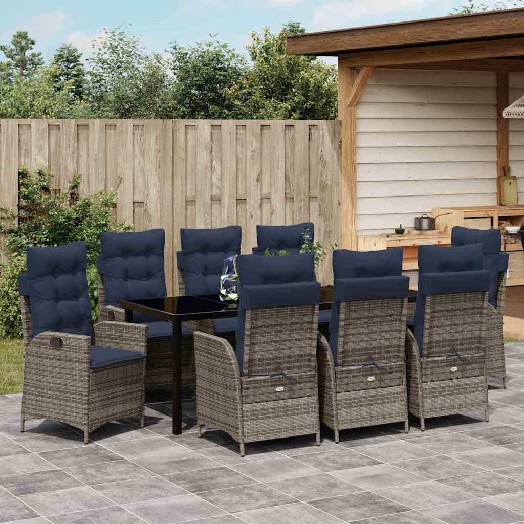 Tuin eettafelset met kussen 9 pcs Grijs en zwart Rattan – afbeelding 4