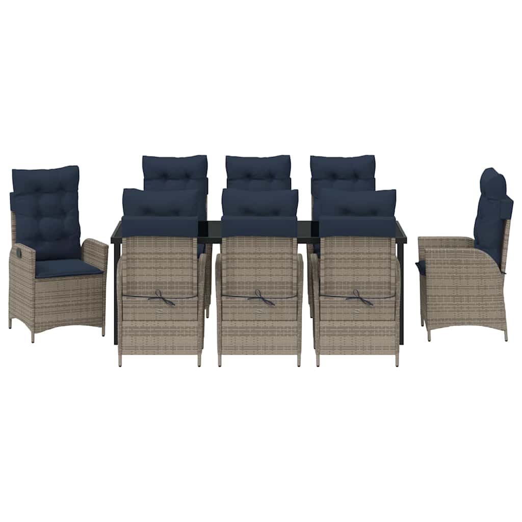 Tuin eettafelset met kussen 9 pcs Grijs en zwart Rattan – afbeelding 7