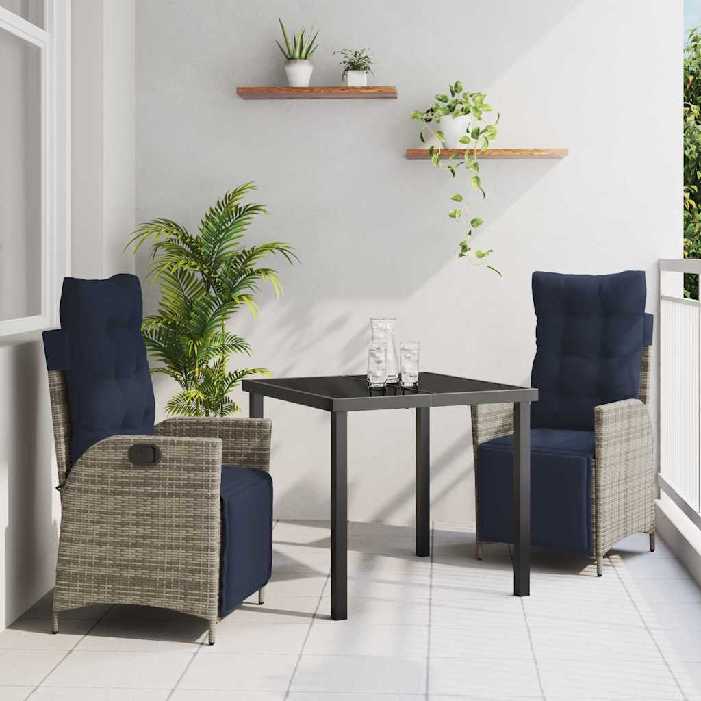 Tuin eettafelset met kussen 3 pcs Grijs en zwart Rattan – afbeelding 1