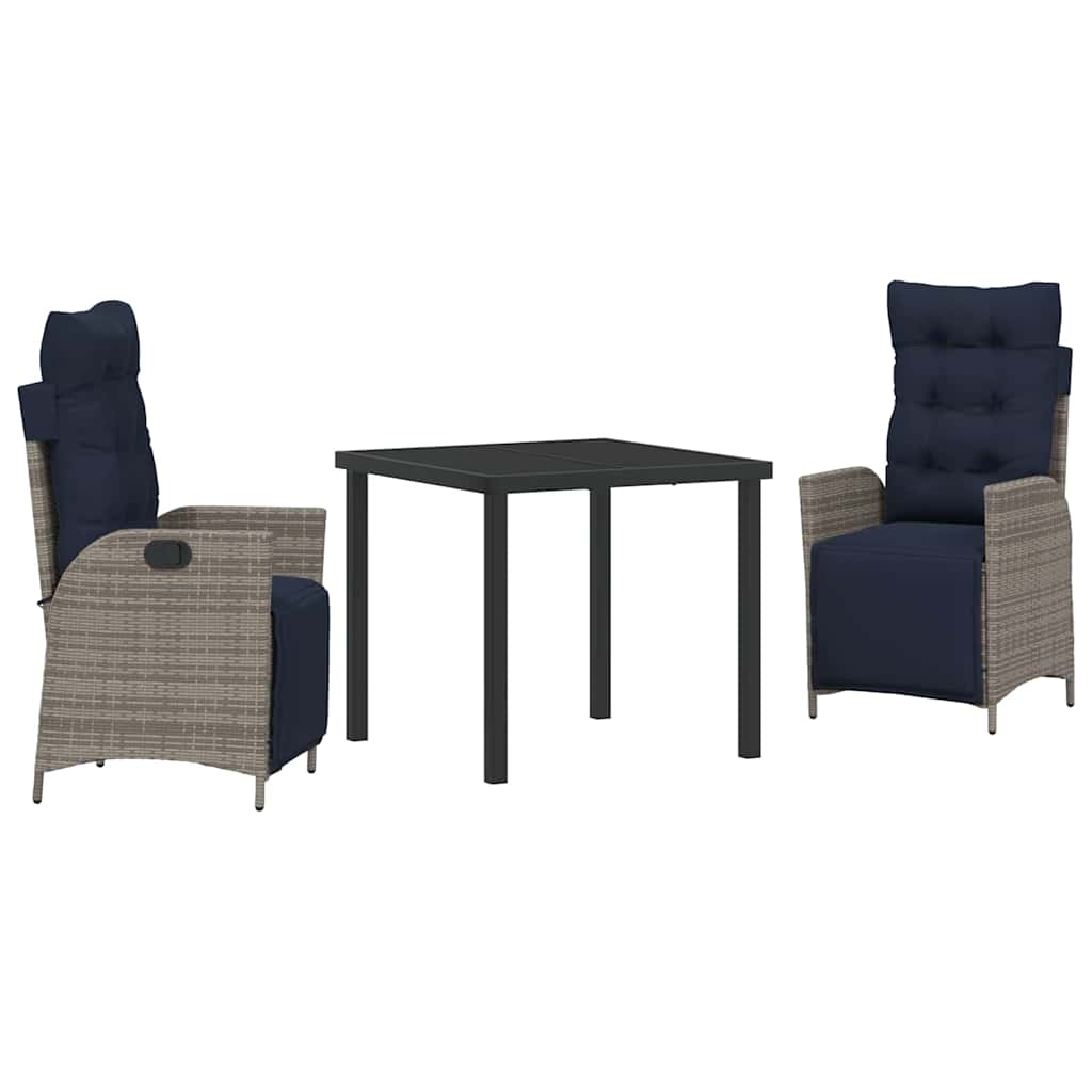 Tuin eettafelset met kussen 3 pcs Grijs en zwart Rattan – afbeelding 2