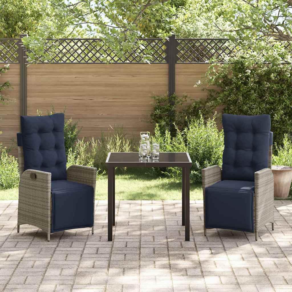 Tuin eettafelset met kussen 3 pcs Grijs en zwart Rattan – afbeelding 4