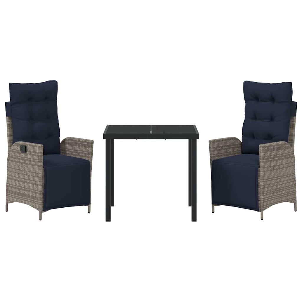 Tuin eettafelset met kussen 3 pcs Grijs en zwart Rattan – afbeelding 7