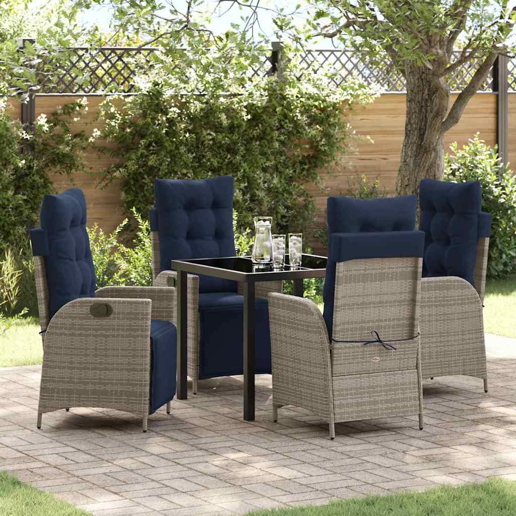 Tuin eettafelset met kussen 5 pcs Grijs en zwart Rattan – afbeelding 1