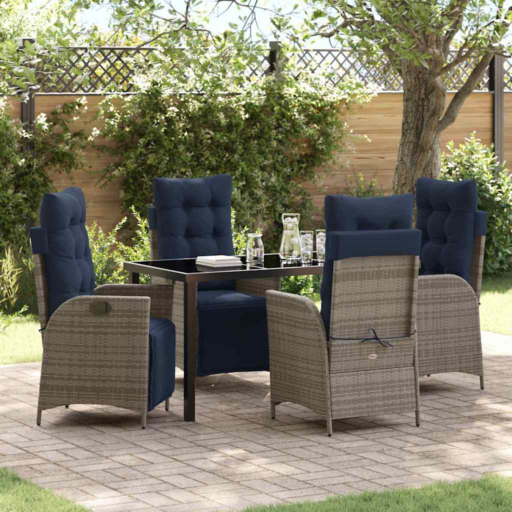 Tuin eettafelset met kussen 5 pcs Grijs en zwart Rattan – afbeelding 1