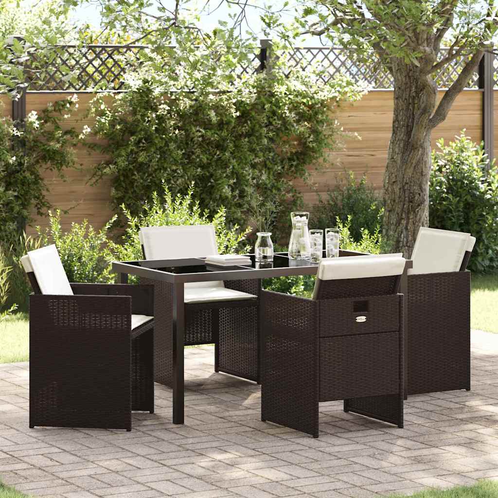 Tuin eettafelset 5 pcs Bruin poly rattan – afbeelding 1