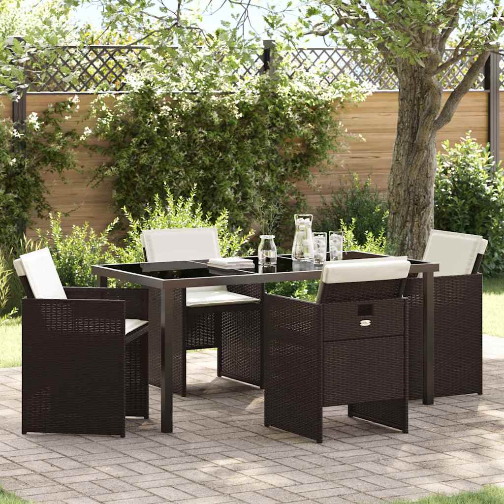 Tuin eettafelset 5 pcs Bruin poly rattan – afbeelding 1