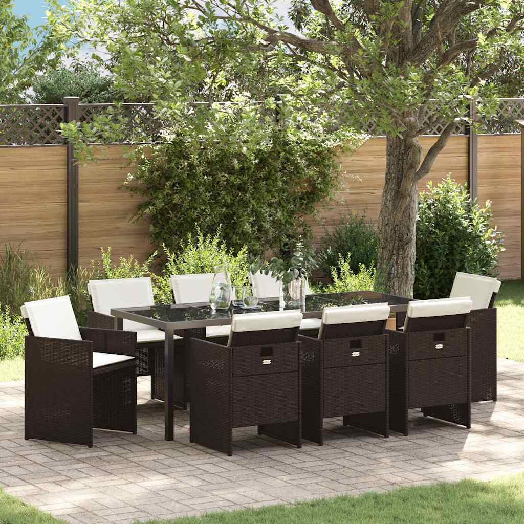 Tuin eettafelset 9 pcs Bruin poly rattan – afbeelding 1