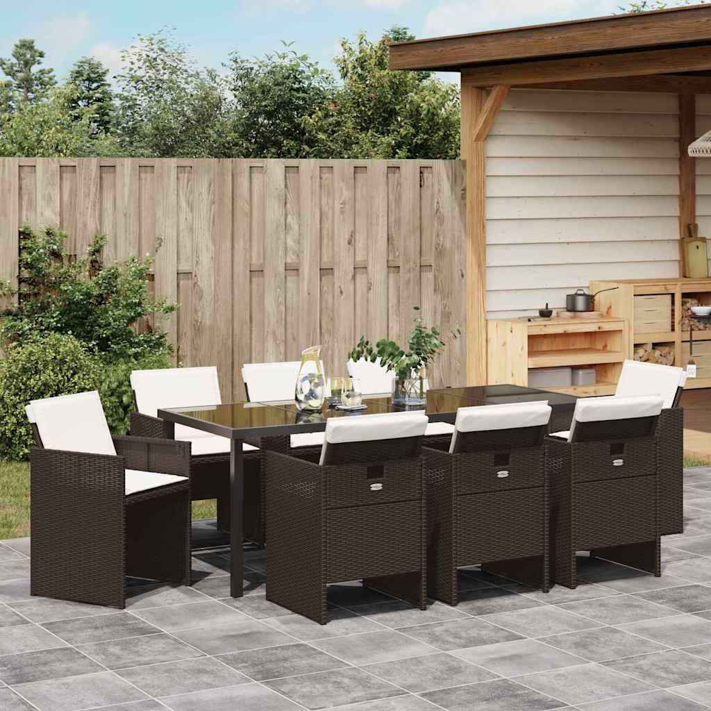 Tuin eettafelset 9 pcs Bruin poly rattan – afbeelding 4
