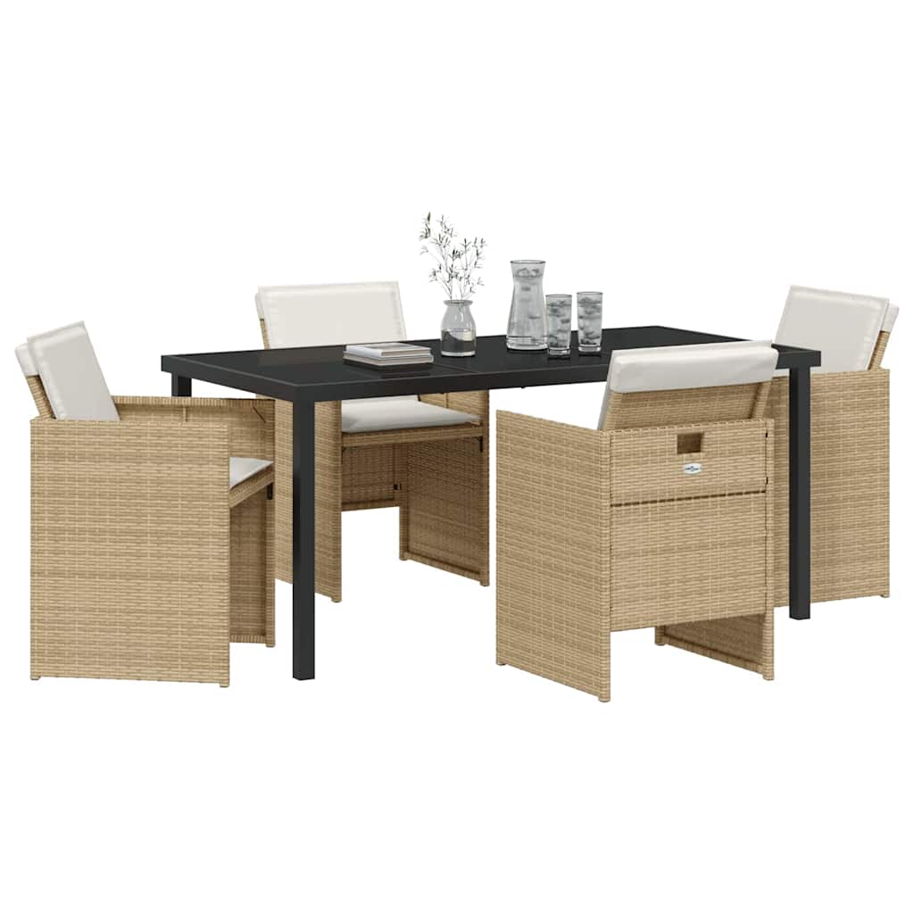 Tuin eettafelset 5 pcs Beige poly rattan – afbeelding 3