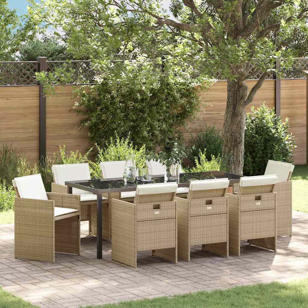 Tuin eettafelset 9 pcs Beige poly rattan – afbeelding 1