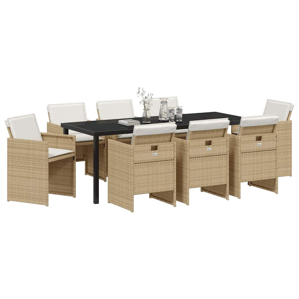 Tuin eettafelset 9 pcs Beige poly rattan – afbeelding 3