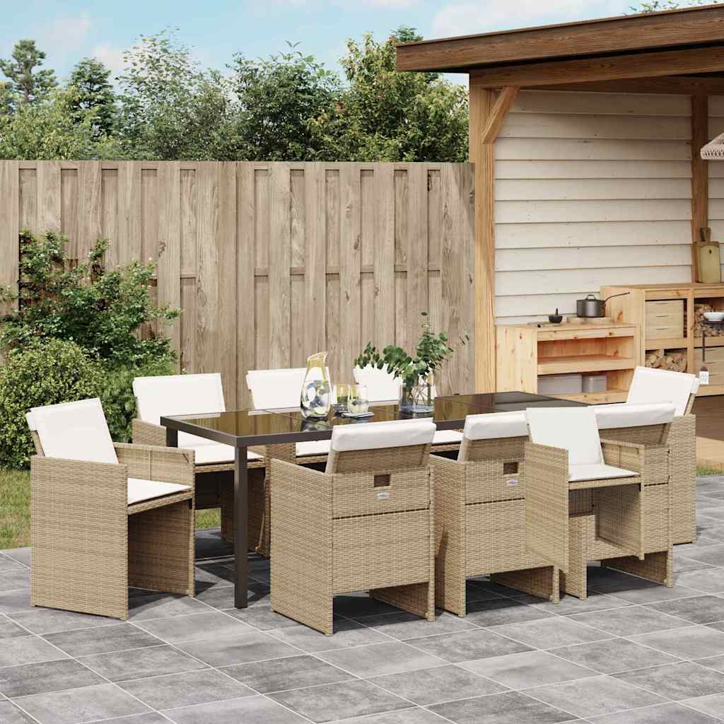 Tuin eettafelset 9 pcs Beige poly rattan – afbeelding 4