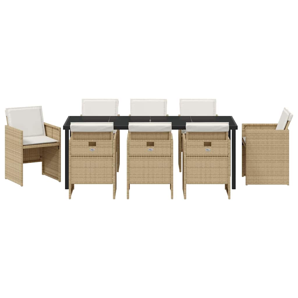 Tuin eettafelset 9 pcs Beige poly rattan – afbeelding 7