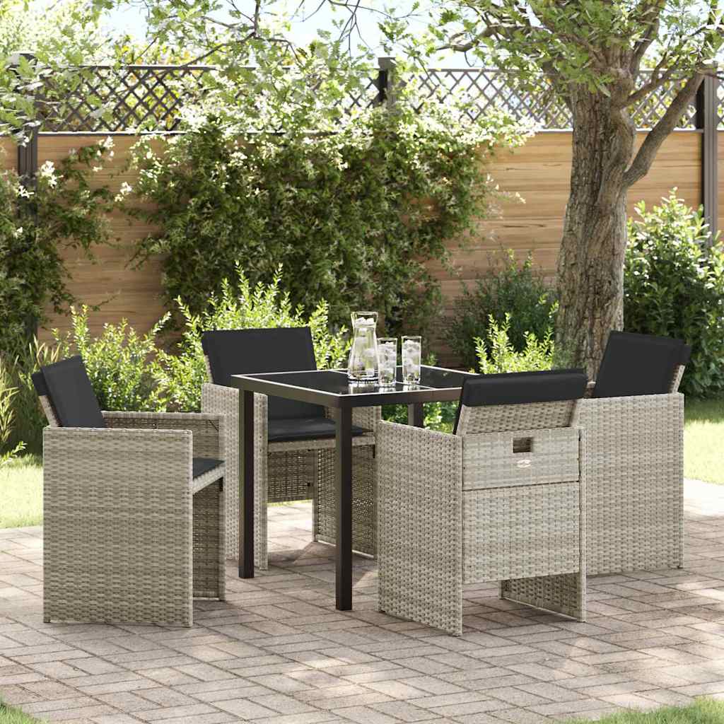 Tuin eettafelset 5 pcs Lichtgrijs poly rattan – afbeelding 1