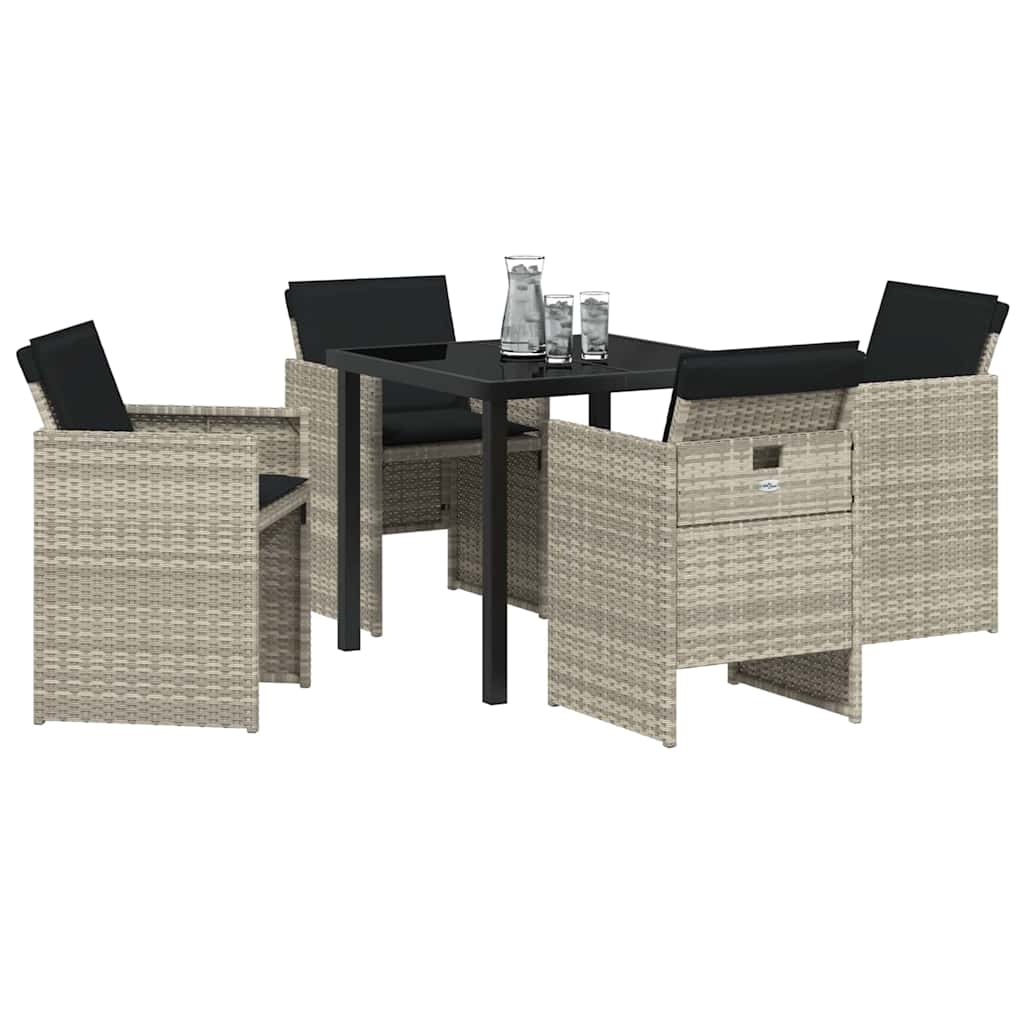 Tuin eettafelset 5 pcs Lichtgrijs poly rattan – afbeelding 3