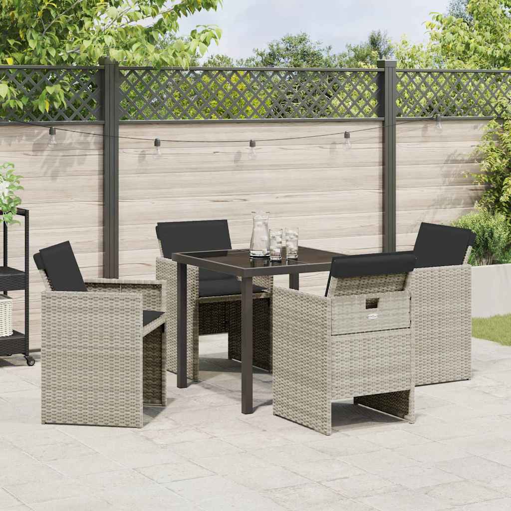 Tuin eettafelset 5 pcs Lichtgrijs poly rattan – afbeelding 4